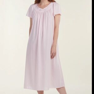 Miss Elaine Nylon Tricot Nightgown Womens Large Pink Flutter Sleeves Embroidered